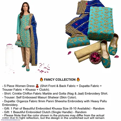 Fancy 5-Piece Women Dress Green Embroidered Khussa Set thumbnail 1