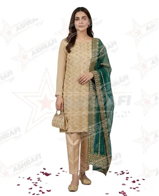 Fancy 5-Piece Women Suit Golden Embroidered Khussa Set thumbnail 3