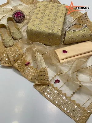 Fancy 5-Piece Women Suit Golden Embroidered Khussa Set thumbnail 2