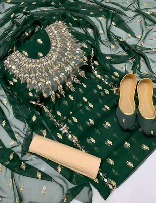 3 Pcs Women’s Unstitched Chiffon Mirror Work Suit thumbnail 2
