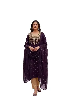 3 Pcs Women’s Unstitched Chiffon Mirror Work Suit thumbnail 3