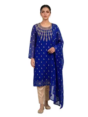 3 Pcs Women’s Unstitched Chiffon Mirror Work Suit thumbnail 3
