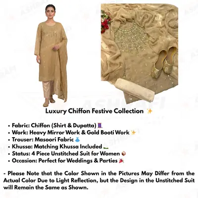 3 Pcs Women’s Unstitched Chiffon Mirror Work Suit