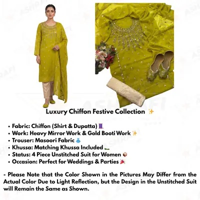 3 Pcs Women’s Unstitched Chiffon Mirror Work Suit