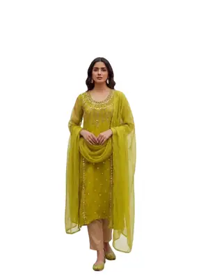 3 Pcs Women’s Unstitched Chiffon Mirror Work Suit thumbnail 3