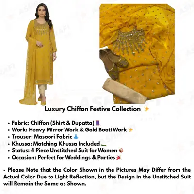 3 Pcs Women’s Unstitched Chiffon Mirror Work Suit