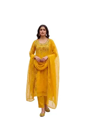 3 Pcs Women’s Unstitched Chiffon Mirror Work Suit thumbnail 3