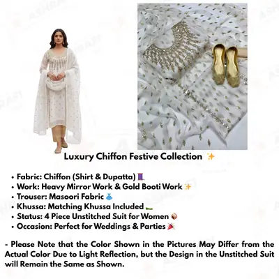 3 Pcs Women’s Unstitched Chiffon Mirror Work Suit