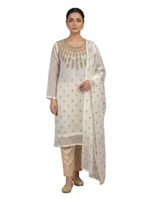 3 Pcs Women’s Unstitched Chiffon Mirror Work Suit thumbnail 3