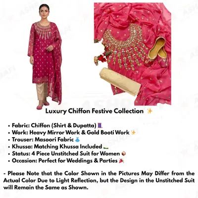 3 Pcs Women’s Unstitched Chiffon Mirror Work Suit