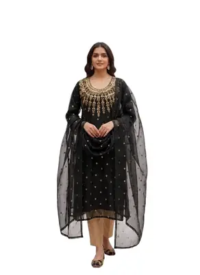3 Pcs Women’s Unstitched Chiffon Mirror Work Suit thumbnail 3