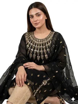 3 Pcs Women’s Unstitched Chiffon Mirror Work Suit thumbnail 4