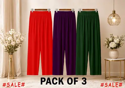3 Pcs Women's Stitched Jersey Plain Trouser
