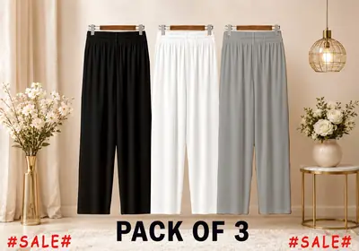 3 Pcs Women's Stitched Jersey Plain Trouser thumbnail 3