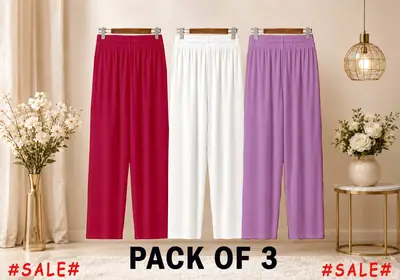 3 Pcs Women's Stitched Jersey Plain Trouser