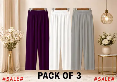 3 Pcs Women's Stitched Jersey Plain Trouser thumbnail 3