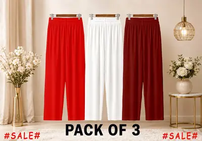 3 Pcs Women's Stitched Jersey Plain Trouser