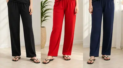 3 Pcs Women's Stitched Jersey Plain Trouser thumbnail 2