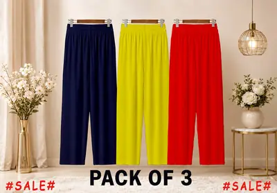3 Pcs Women's Stitched Jersey Plain Trouser thumbnail 3