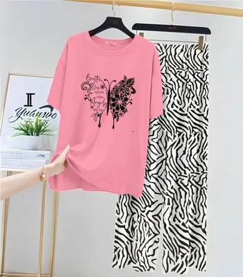 Pink Butterfly Night Suit with Zebra Print for Women thumbnail 3