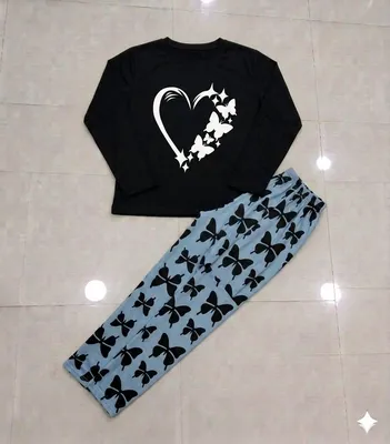 Black Heart Butterfly Night Suit for Women thumbnail 3