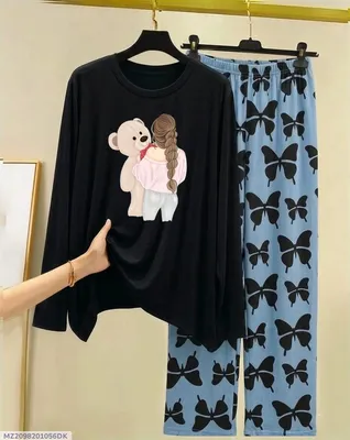 DreamyDots Night Suit Black Butterfly Print Pajama Set