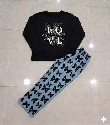 Black Love Butterfly Night Suit for Women thumbnail 2