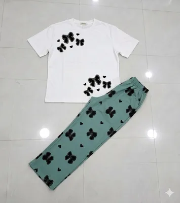 Women White Butterfly Night Suit Jersey 2Pcs Medium to XL thumbnail 3