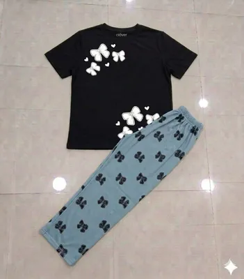 Black Butterfly Print Night Suit Set for Women thumbnail 3