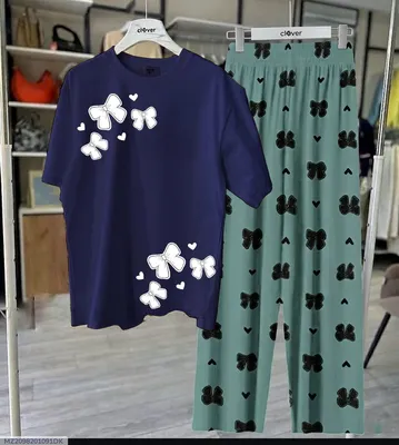 Blue Butterfly Print Night Suit Set for Women Medium to XL thumbnail 1