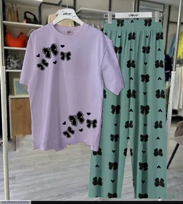 Women Purple Butterfly Night Suit Set Jersey thumbnail 1