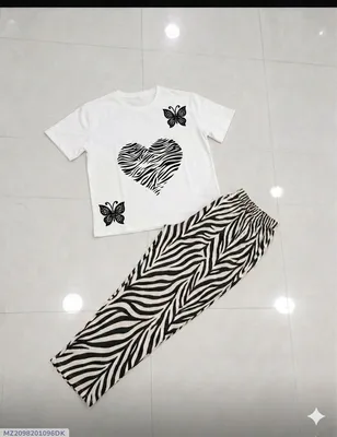 White Butterfly Heart Night Suit for Girls Medium to XL