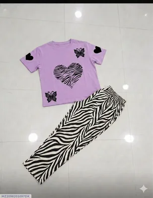 Purple Heartbeat Butterfly Night Suit for Girls 2 Pcs