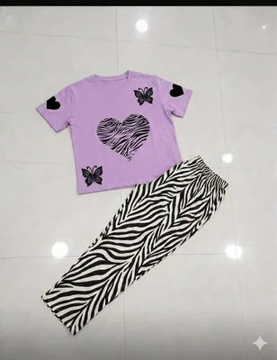 Purple Heartbeat Butterfly Night Suit for Girls 2 Pcs thumbnail 3