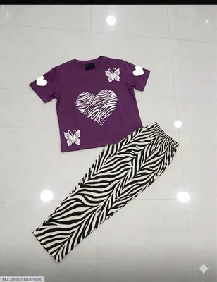 Purple Butterfly Heart T-Shirt with Zebra Pants Set