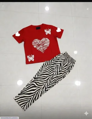 Red Heart Butterfly T-Shirt with Zebra Pants Set Medium to XL thumbnail 1