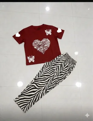 Women Heart Butterfly Night Suit Red Zebra Pants Medium to XL thumbnail 3
