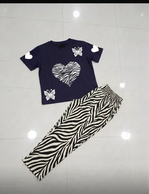 Women Blue Heart Butterfly Night Suit Zebra Pants Medium to XL thumbnail 3