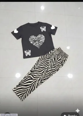 Women Black Heart Butterfly T-Shirt Zebra Pants Set Medium to XL