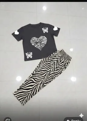 Women Black Heart Butterfly T-Shirt Zebra Pants Set Medium to XL thumbnail 3