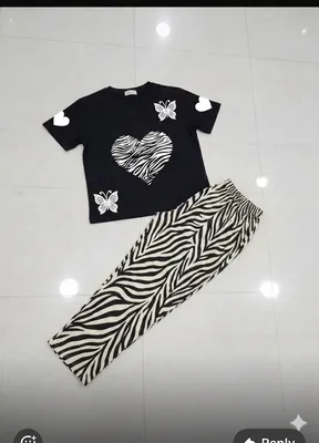 Women's Black Heart Butterfly T-Shirt with Zebra Pants Set thumbnail 3