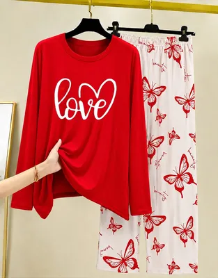 Red Love Butterfly Night Suit for Women thumbnail 3