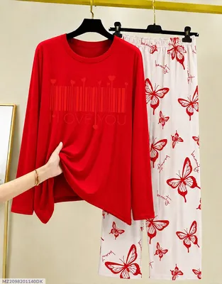 Red Butterfly Print Night Suit for Women