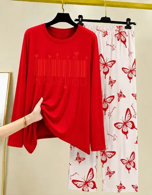 Red Butterfly Print Night Suit for Women thumbnail 3
