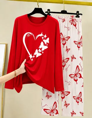 Red Butterfly Heart Night Suit for Women thumbnail 3