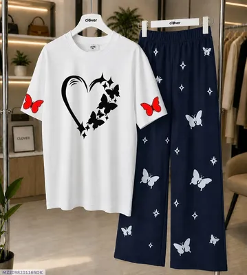Women Printed Night Suit White Jersey 2 Pcs Medium to XL