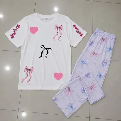 2 Pcs Women's Stitched Cotton Jersey Printed Night Suit thumbnail 3