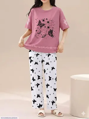 2 Pcs Women's Stitched Cotton Jersey Printed Night Suit