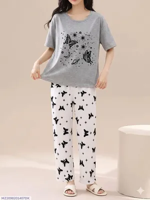 2 Pcs Women's Stitched Cotton Jersey Printed Night Suit