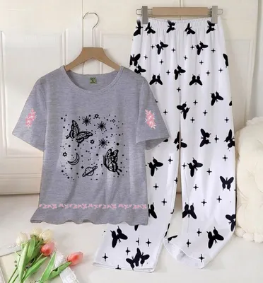 2 Pcs Women's Stitched Cotton Jersey Printed Night Suit thumbnail 3